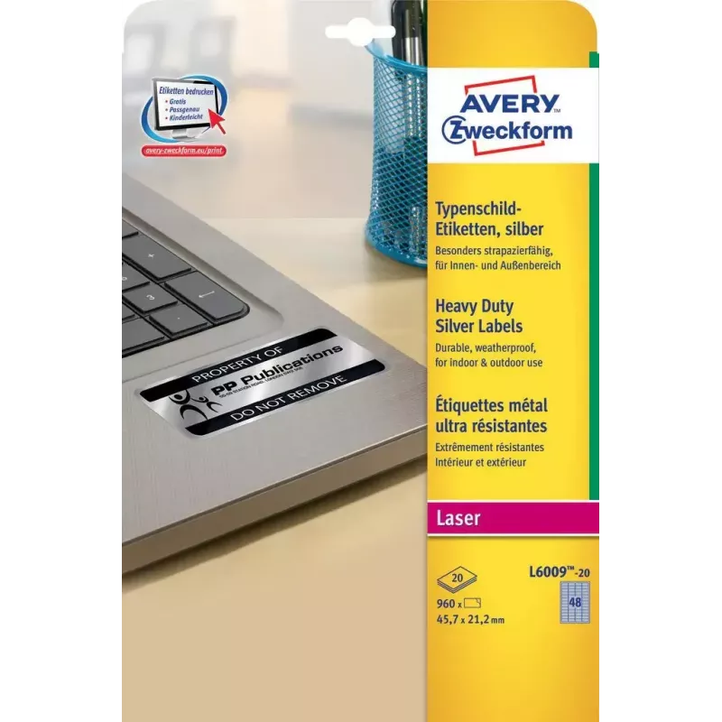 Ετικέτες Βαρέως Τύπου Avery L6009-20 Ασημί στρογγυλεμένο ορθογώνιο