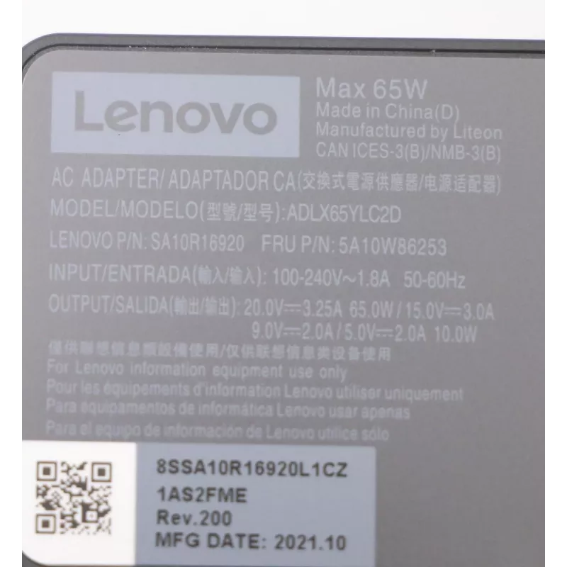 Lenovo 5A10W86253 τροφοδοτικό εσωτερικού χώρου 65 W μαύρο