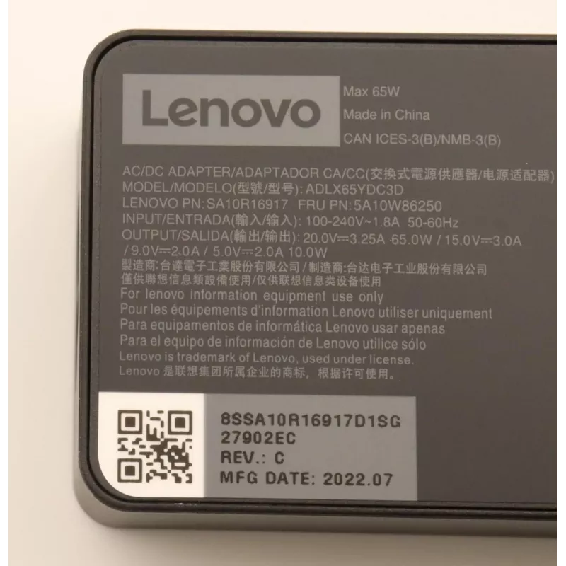 Lenovo 5A10W86250 Τροφοδοτικό εσωτερικού χώρου 65 W Μαύρο
