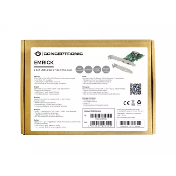 Conceptronic EMRICK Κάρτα PCIe 2 θυρών USB 3.2 Gen 2 Type-C, αυτοτροφοδοτούμενη