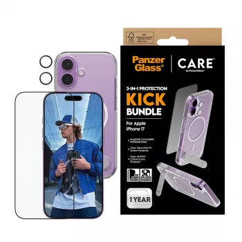 Θήκη προστασίας PanzerGlass CARE Feature Kick 3w1 για iPhone 17 με ενσωματωμένο γυαλί οθόνης και προστασία φακού κάμερας