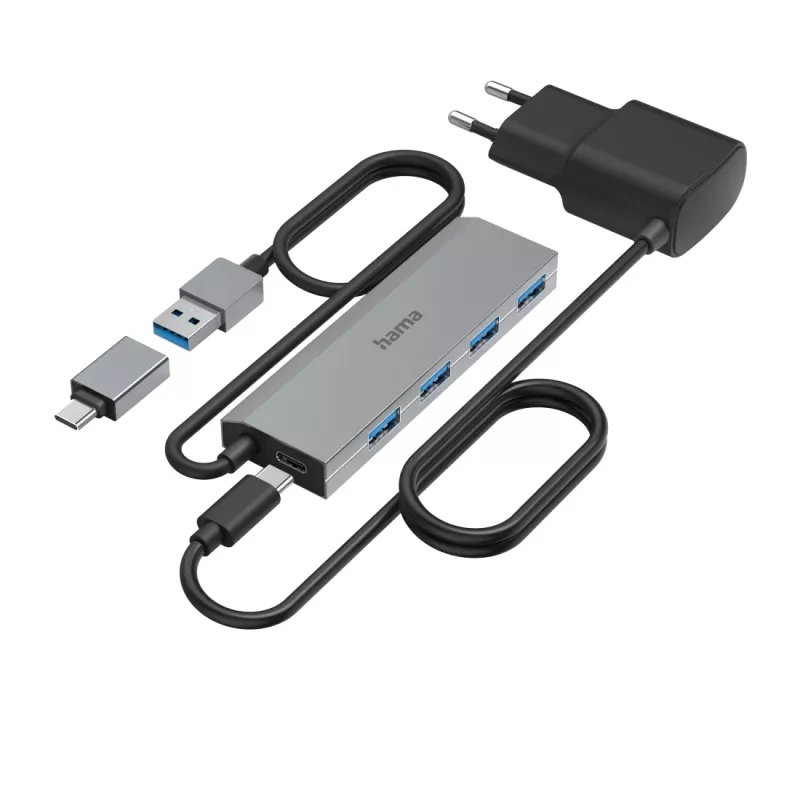 Hama 00200138 Hub διασύνδεσης USB 3.2 Gen 1 (3.1 Gen 1) Type-A + Type-C 5000 Mbit/s Ανθρακί, Γκρι