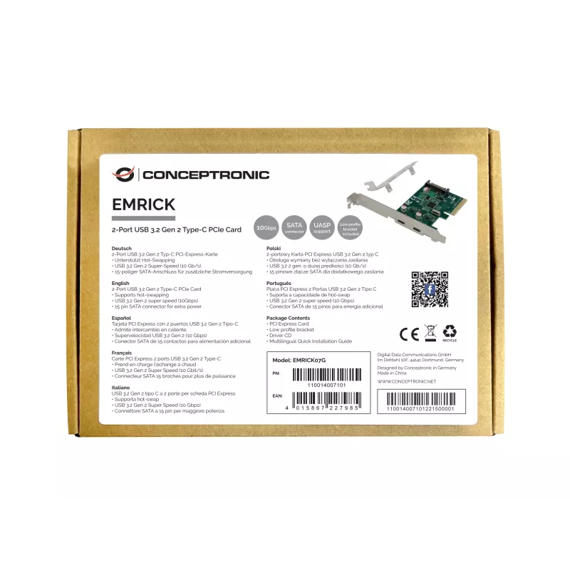 Conceptronic EMRICK κάρτα PCIe 2-Port USB 3.2 Gen 2 Type-C