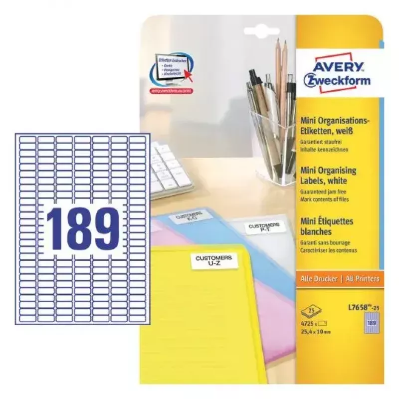 Αυτοκόλλητη ετικέτα εκτυπωτή Avery L7658-25