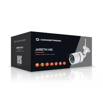 Conceptronic JARETH HD Wireless Cloud IP-Κάμερα, Εξωτερικού χώρου, IP-κάμερα παρακολούθησης, Εξωτερικού χώρου, Ενσύρματη & Ασύρματη, Εξωτερική, Οροφής/Τοίχου, Λευκό