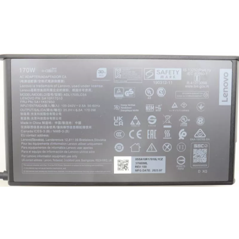 Lenovo 5A11K67850 τροφοδοτικό εσωτερικού χώρου 170 W μαύρο