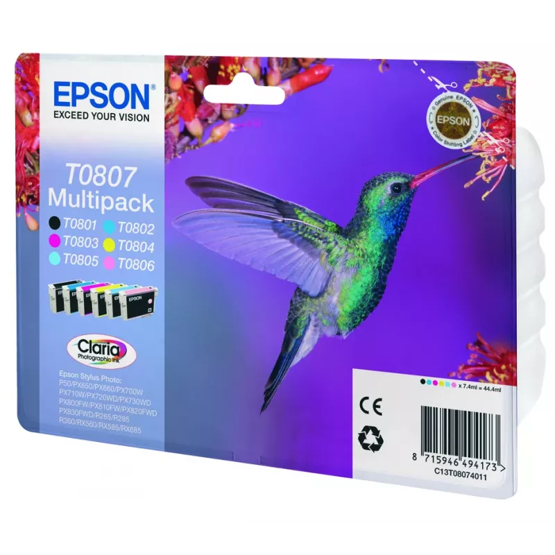 Epson Hummingbird πολυσυσκευασία 6 χρωμάτων T0807 μελάνι Claria Photo
