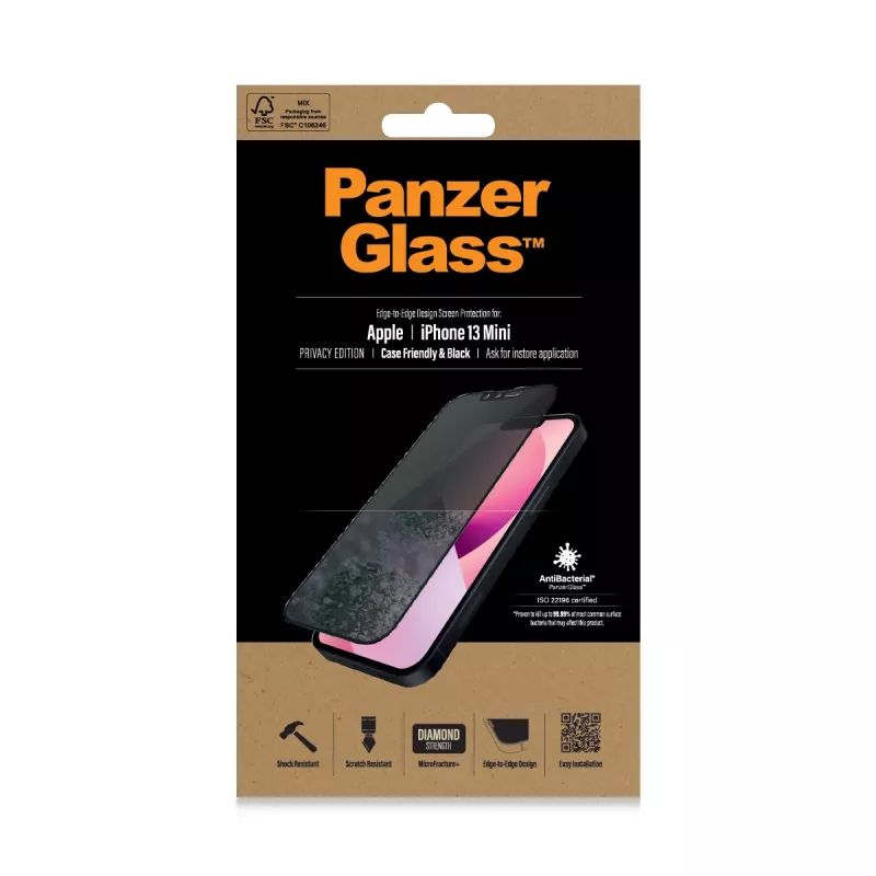 PanzerGlass Privacy Screen Protector Apple iPhone 13 Mini Edge-to-Edge ανθεκτικό σε γρατσουνιές και χτυπήματα