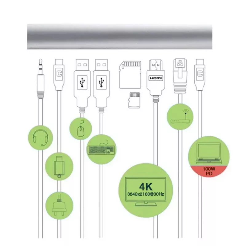Techly ICA-NTB-DOCK91 Ενσύρματο USB 3.2 Gen 1 (3.1 Gen 1) Type-C ασημί