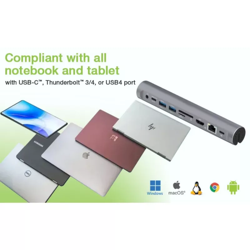 Techly ICA-NTB-DOCK91 Ενσύρματο USB 3.2 Gen 1 (3.1 Gen 1) Type-C ασημί
