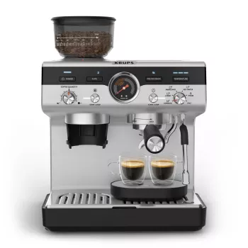 Μηχανή espresso KRUPS XP801T ημιαυτόματη με ενσωματωμένο μύλο, δοχείο νερού 3 λίτρων, έξοδος 2 φλιτζανιών, μαύρο/ανοξείδωτο ατσάλι