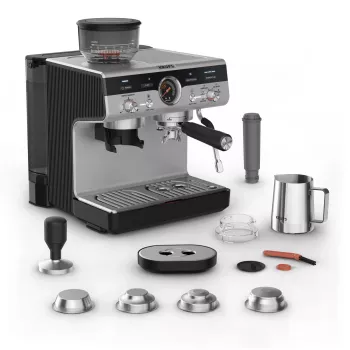 Μηχανή espresso KRUPS XP801T ημιαυτόματη με ενσωματωμένο μύλο, δοχείο νερού 3 λίτρων, έξοδος 2 φλιτζανιών, μαύρο/ανοξείδωτο ατσάλι