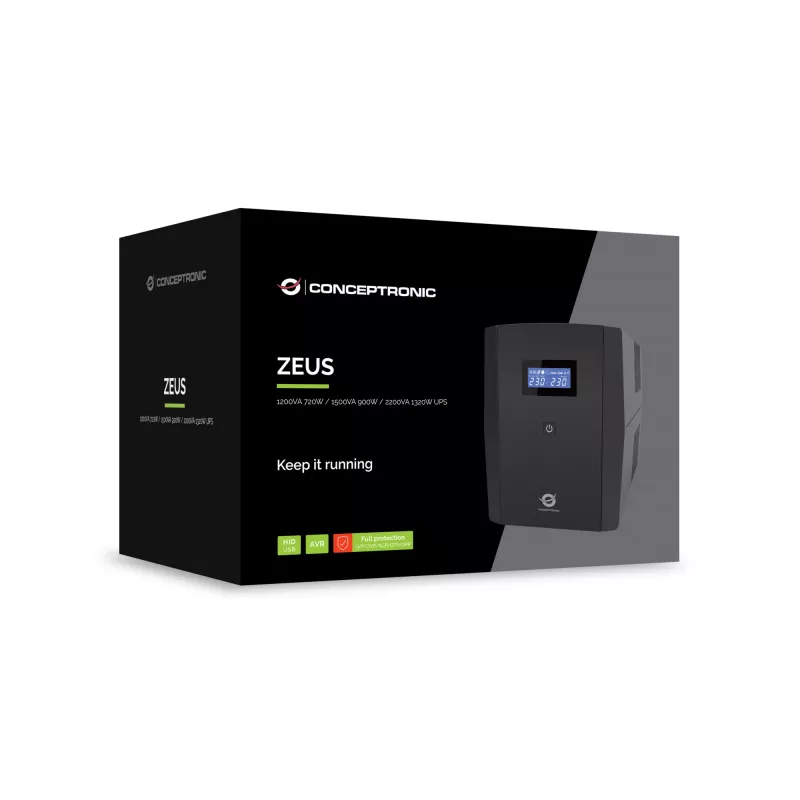 Conceptronic ZEUS03G 1200VA 720W UPS, 4 πρίζες UK, HID-USB, RJ45 είσοδος/έξοδος, AVR