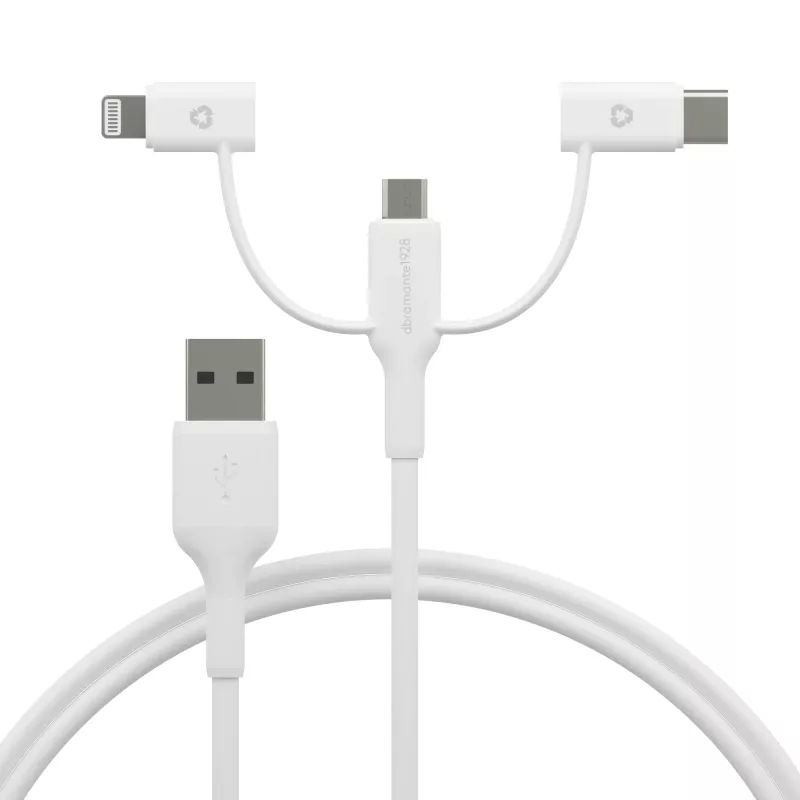 dbramante1928 re-charge - καλώδιο 3 σε 1 – USB-A σε USB-A, C & Lightning - λευκό