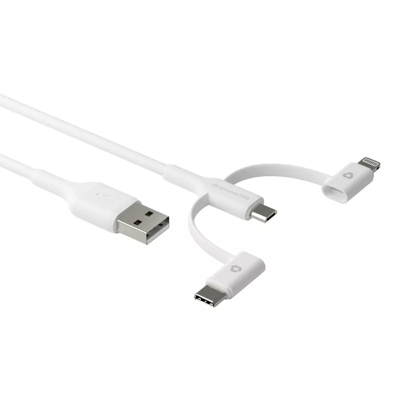 dbramante1928 re-charge - καλώδιο 3 σε 1 – USB-A σε USB-A, C & Lightning - λευκό