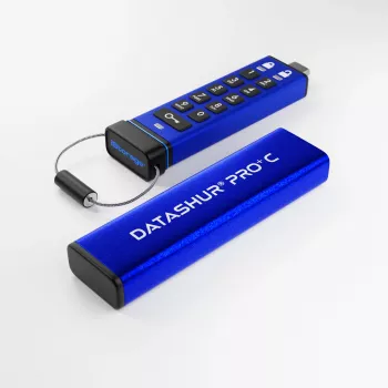 iStorage datAshur PRO+C 256GB | Πιστοποιημένο FIPS 140-3 Level 3 | Ασφαλής μονάδα USB Type-C | Κρυπτογράφηση υλικού AES-XTS 256-Bit | Προστασία με PIN | Περιλαμβάνεται προσαρμογέας Typ C-A