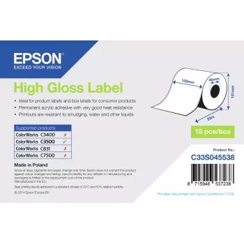 Epson Hochglanz ετικέτα – Συνεχές ρολό: 102 mm x 33 m