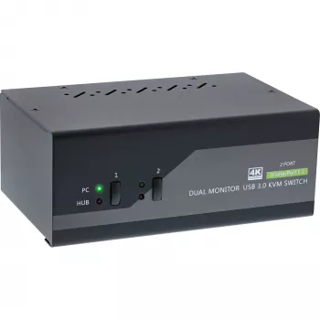 InLine KVM Desktop Switch, 2-Port, Dual-Monitor DP 1.2, 4K, USB 3.0, Audio