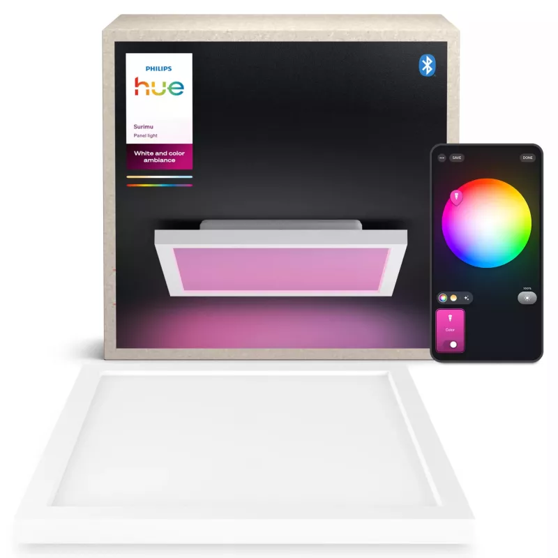 Philips Surimu Square Panel, Έξυπνο φωτιστικό οροφής, Bluetooth/Zigbee, Λευκό, Αλουμίνιο, Multi, 2000 K