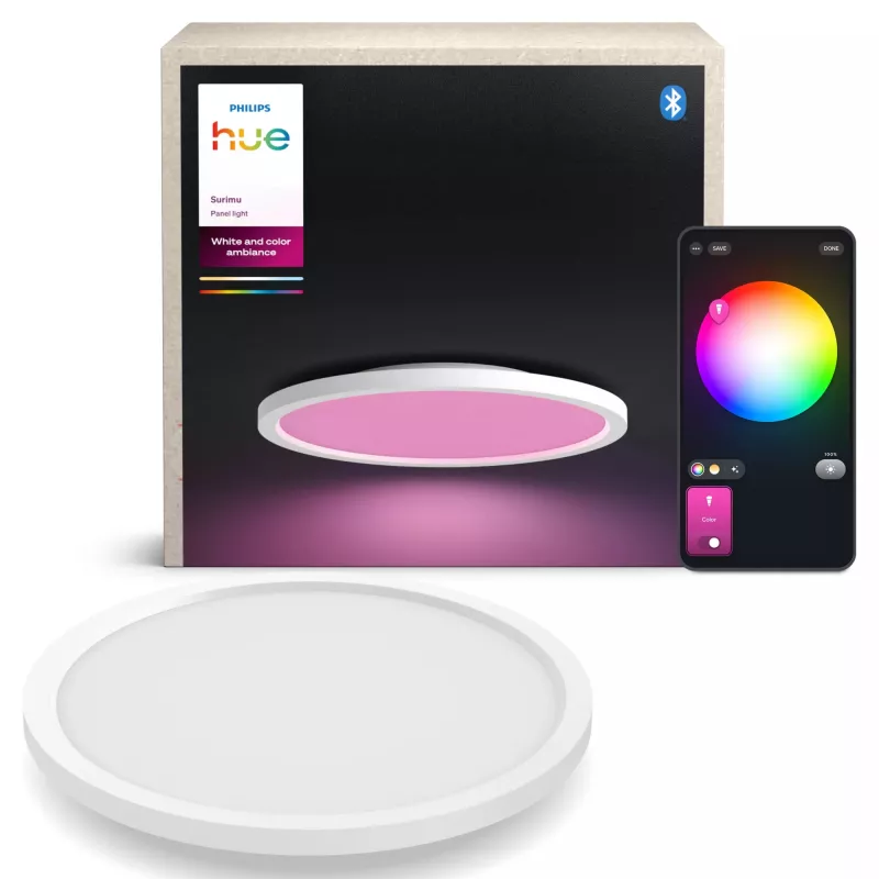 Philips Surimu Round Panel, Έξυπνο φωτιστικό οροφής, Bluetooth/Zigbee, Λευκό, Αλουμίνιο, Multi, 2000 K