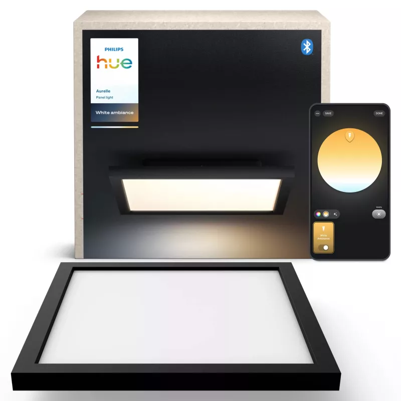 Philips Aurelle Square Panel, Έξυπνο φωτιστικό οροφής, Bluetooth/Zigbee, Μαύρο, LED, Αλουμίνιο, Μεταβλητό