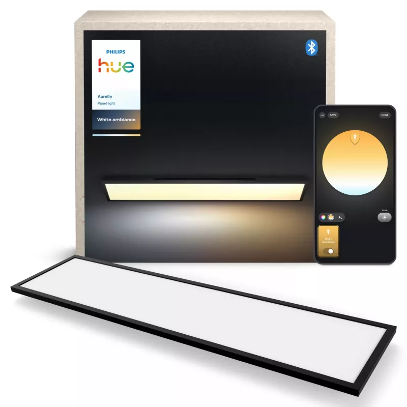 Έξυπνο φωτιστικό οροφής Signify Philips Aurelle Rectangle Panel — Bluetooth/Zigbee, 1200×300×48 mm, μαύρο