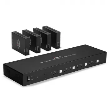 Lindy 70m Cat.6 4x4 HDMI 4K60 Matrix Extender, 3840 x 2160 Pixel, AV-πομπός & -δέκτης, 70 m, Ενσύρματο, Μαύρο, HDCP