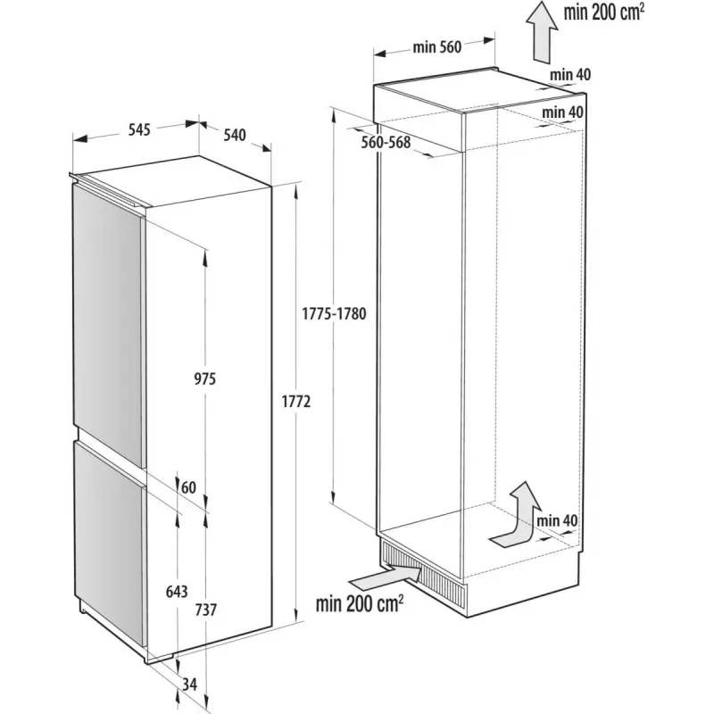 Gorenje NRKI517E41 Εντοιχιζόμενο ψυγείο 252 L Λευκό