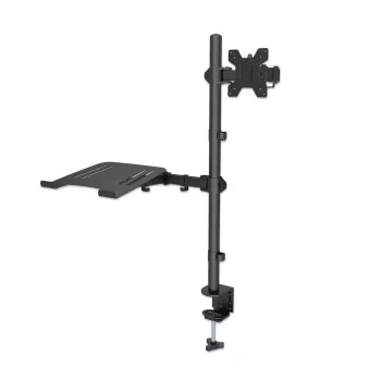 Manhattan Desk Mount για συνδυασμό οθόνης και laptop (Full-Motion), Για οθόνες: 10-27 ίντσες, Laptop έως 17 ίντσες, τοποθέτηση με σφιγκτήρα, συμβατότητα VESA: 75x75 και 100x100 mm – ελέγξτε τις διαστάσεις των τεσσάρων οπών στερέωσης στο πίσω μέρος της οθόνης για να βεβαιωθείτε ότι ταιριάζουν, Μέγ. 8 kg, βάση