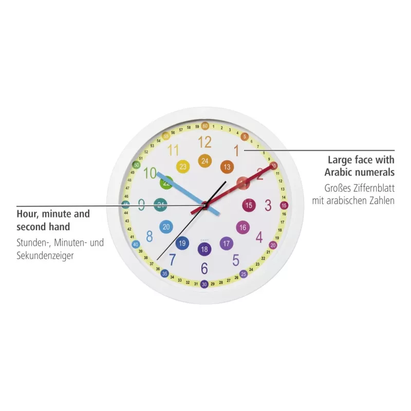 Hama Easy Learning Ρολόι Quartz – Στρογγυλό, Πολύχρωμο, Λευκό