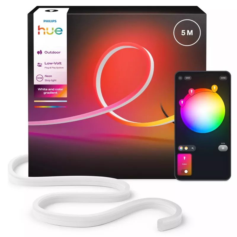 Philips Hue Neon Gradient Outdoor Lightstrip, 5 m, 30 W, Bluetooth/Zigbee