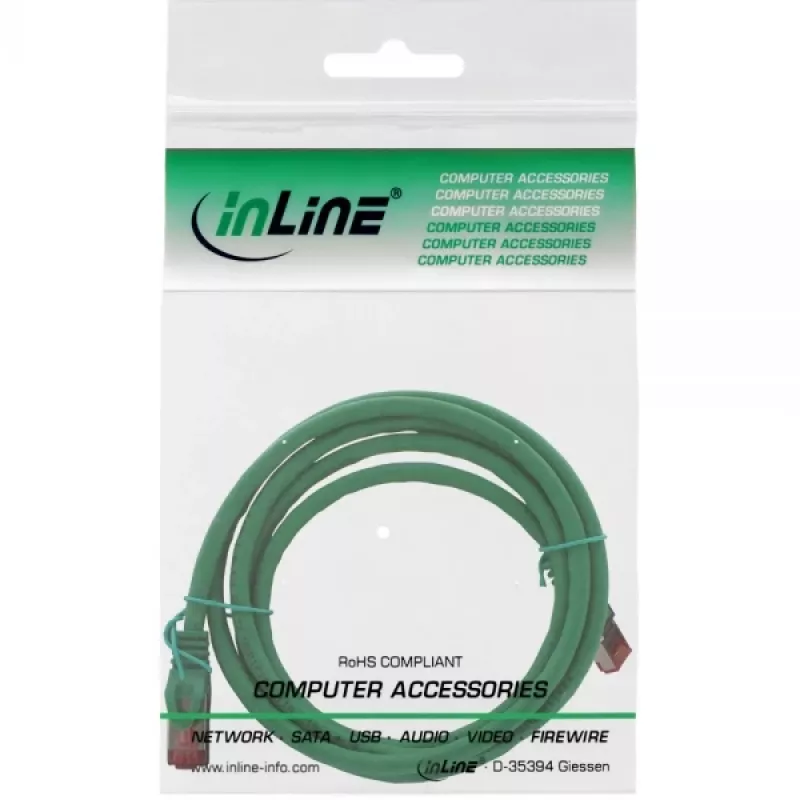 InLine Καλώδιο Patch S/FTP PiMF Cat.6 250MHz χαλκός χωρίς αλογόνα πράσινο 1m