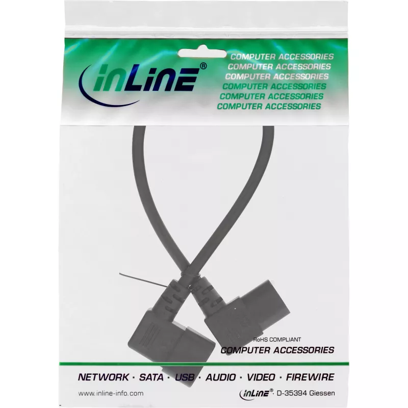 Καλώδιο ρεύματος InLine C13 / C14, μαύρο, γωνιακό, 1 m