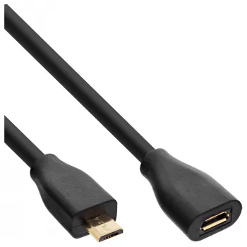 InLine Καλώδιο επέκτασης Micro-USB 2.0, βύσμα/υποδοχή Micro-B, μαύρο/χρυσό, 5m