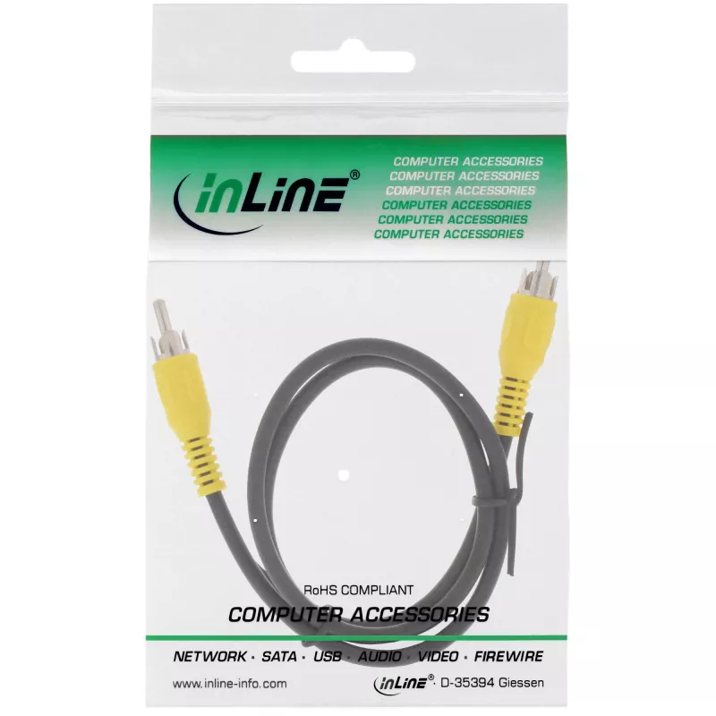 InLine Καλώδιο βίντεο, 1x RCA M/M, κίτρινα βύσματα, 2m, RCA, RCA, 2 m, Μαύρο