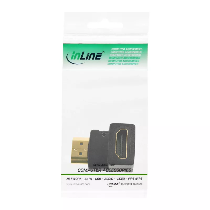 InLine HDMI Adapter βύσμα/υποδοχή προς τα κάτω γωνιακό, επιχρυσωμένο, 4K2K