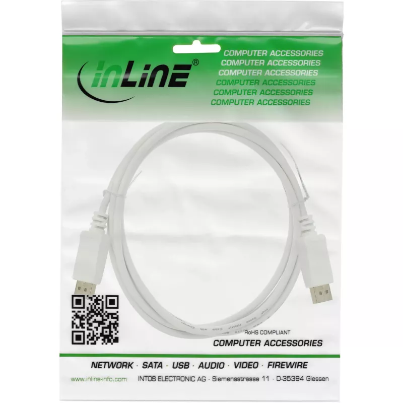 Καλώδιο DisplayPort InLine 17203W 3 m, DisplayPort σε DisplayPort, λευκό, διάμετρος 7 mm