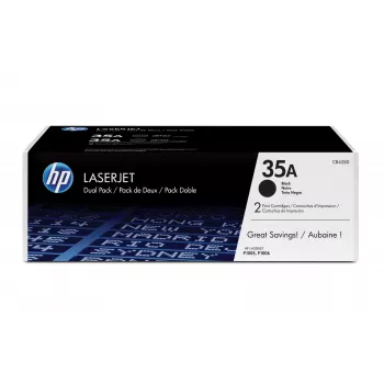 HP 35A Συσκευασία 2 τεμ. Μαύρο Γνήσια δοχεία τόνερ LaserJet, 3000 σελίδες, Μαύρο, 2 τεμ.