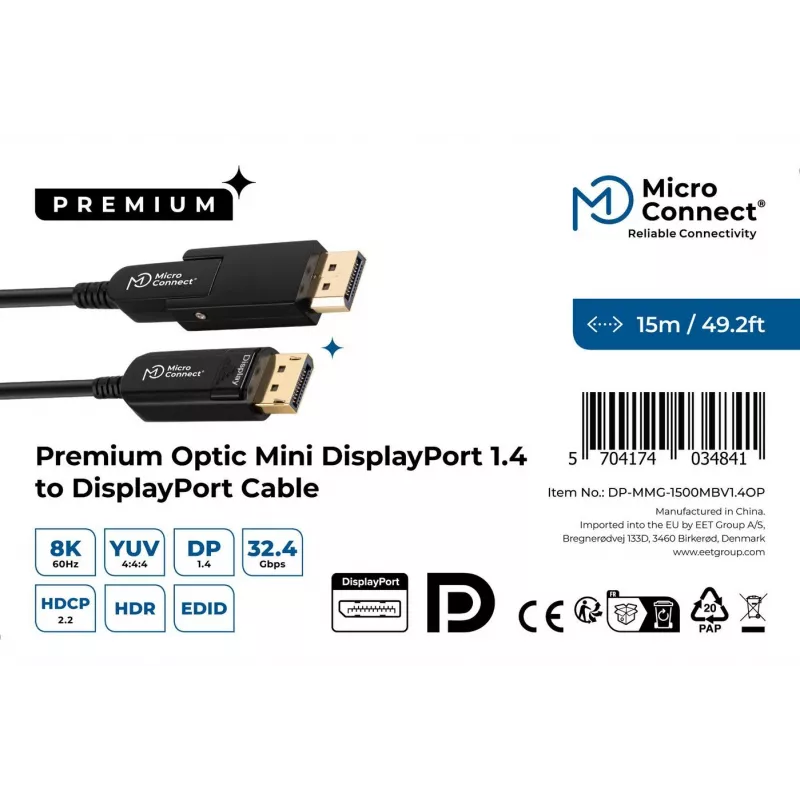 Microconnect DP-MMG-1500MBV1.4OP Καλώδιο DisplayPort 15 m Μαύρο