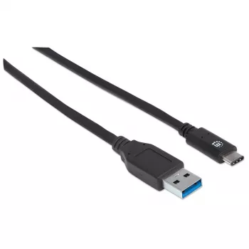 Manhattan Καλώδιο USB-C σε USB-A, 1 m, αρσενικό σε αρσενικό, 10 Gbit/s (USB 3.2 Gen 2, επίσης γνωστό ως USB 3.1), 3 A (γρήγορη φόρτιση), SuperSpeed+ USB, Μαύρο, εφ' όρου ζωής εγγύηση, ισοδύναμο με USB31AC1M