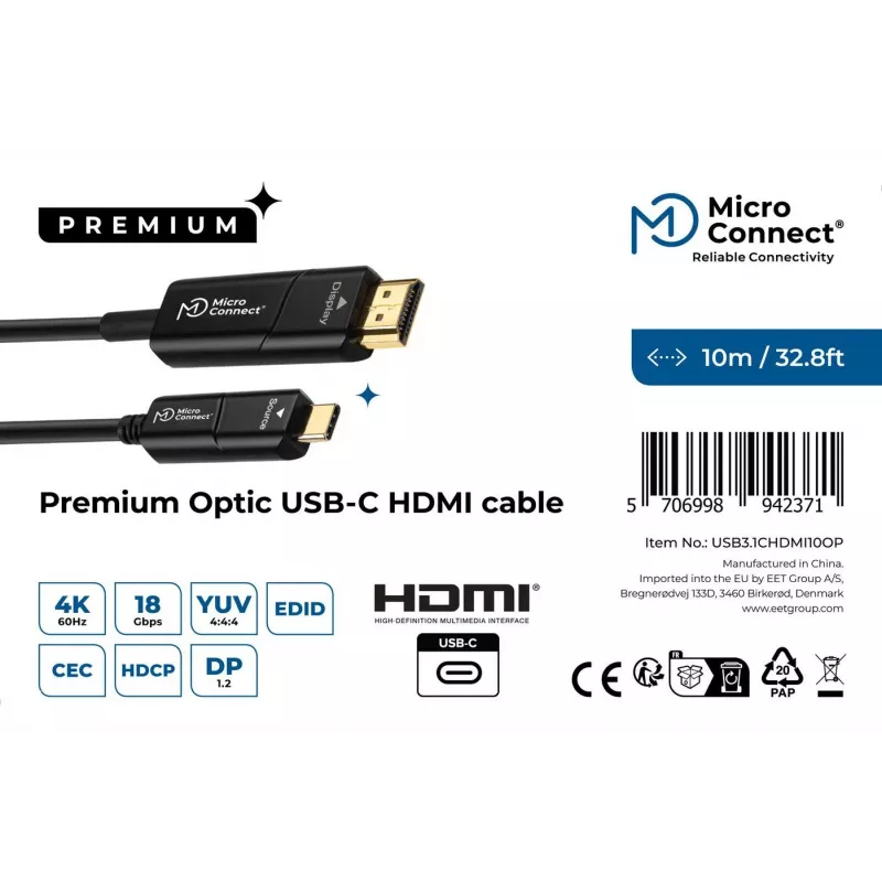 Microconnect USB3.1CHDMI10OP καλώδιο-προσαρμογέας βίντεο 10 m USB Type-C HDMI μαύρο