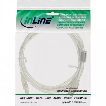 InLine Καλώδιο USB 2.0 Type-A αρσενικό / B αρσενικό διαφανές, Ferrite core, 1 m