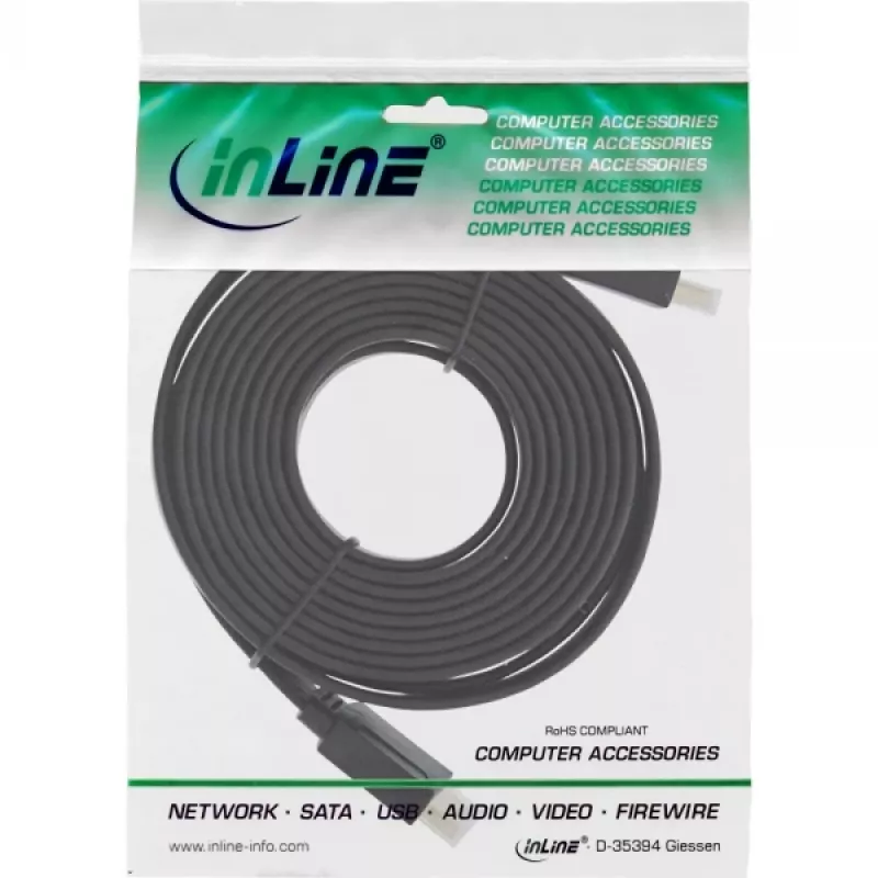 InLine Καλώδιο HDMI επίπεδο High Speed με Ethernet επιχρυσωμένο μαύρο 5m