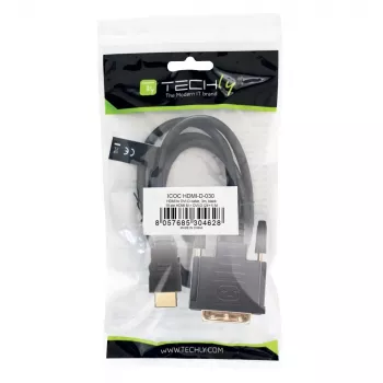 Techly καλώδιο βίντεο HDMI σε DVI-D M/M 3m ICOC HDMI-D-030, 3 m, HDMI, DVI-D, αρσενικό, αρσενικό, Gold