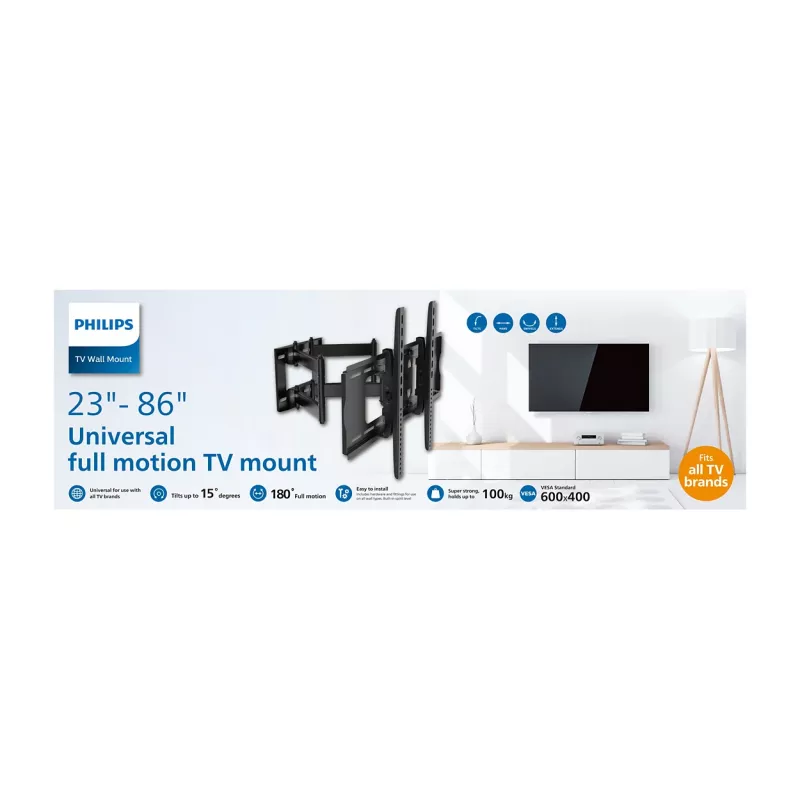 Philips SQM9640/00 βάση τοίχου TV universal, 23-86 ίντσες, 55 kg, μαύρη