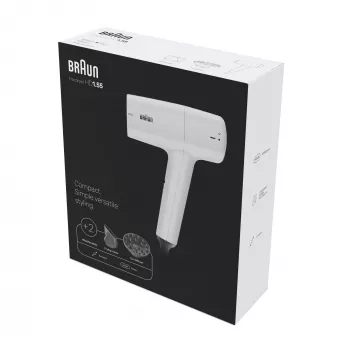 Στεγνωτήρας μαλλιών BRAUN HD1.55 — 1800 W, 2 βαθμίδες θέρμανσης, Cool shot, καλώδιο 1,8 m, λευκό