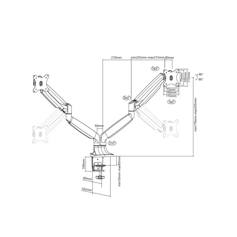 Multibrackets M Deskmount Gas Spring Dual Μαύρο