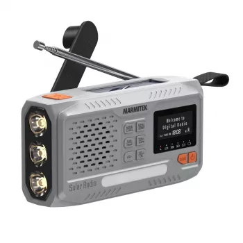 Φορητό ραδιόφωνο με μανιβέλα Marmitek RESQ 100 — DAB/DAB+/FM, 3 W, LCD, USB‑C, υποδοχή 3,5 mm, ανοιχτό γκρι