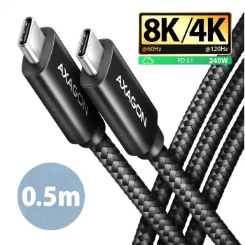 Καλώδιο USB-C σε USB-C AXAGON BUCM4X-CM05AB — USB4 Gen 3x2, 40 Gbit/s, 240 W, 0,5 m, μαύρο