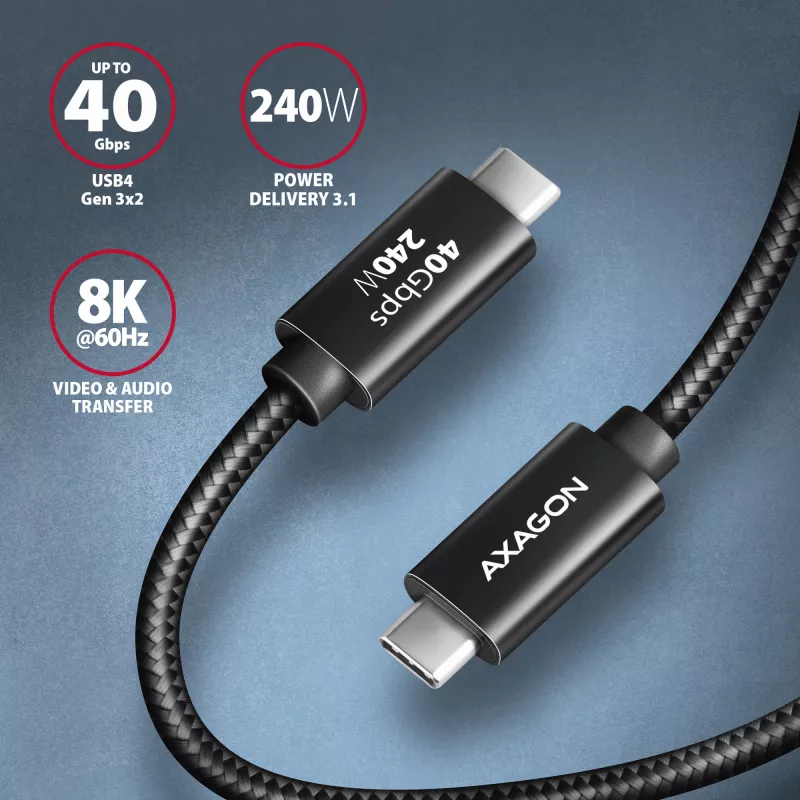 Καλώδιο USB-C σε USB-C AXAGON BUCM4X-CM05AB — USB4 Gen 3x2, 40 Gbit/s, 240 W, 0,5 m, μαύρο